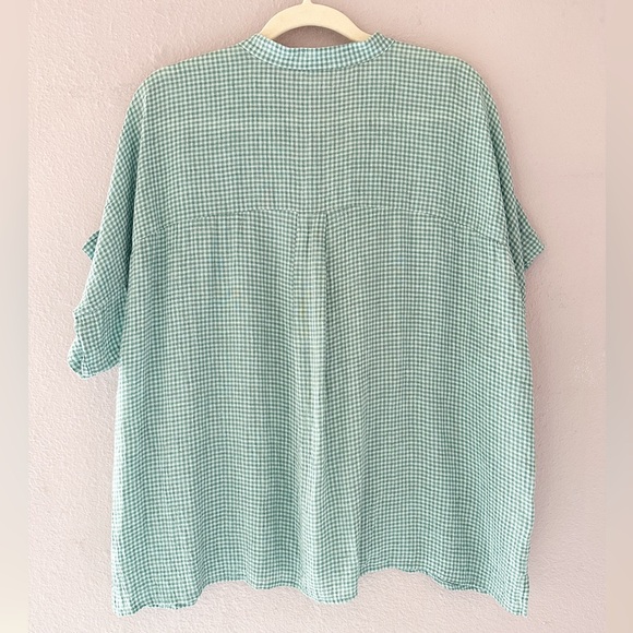 Eileen Fisher Puckered Check Button Down Shirt and Short Linen Set - Picture 5 of 9